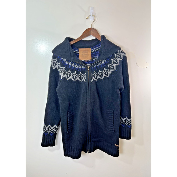 Roots Womens Wool Blend Zip Fair Isle Bird Cardigan Size M Timeless Outdoor Cozy - Picture 1 of 10